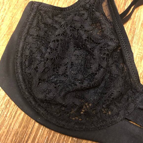 NWOT Body by Victoria Victoria’s Secret Black Lace Unlined Lace Demi Bra 34DD - Picture 2 of 14